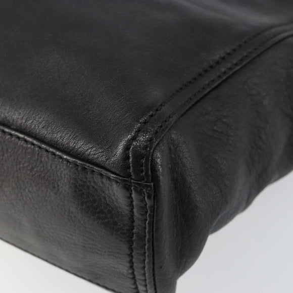 FENDI Hand Bag Leather Black Silver Auth 147641