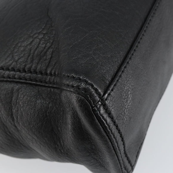 FENDI Hand Bag Leather Black Silver Auth 147641