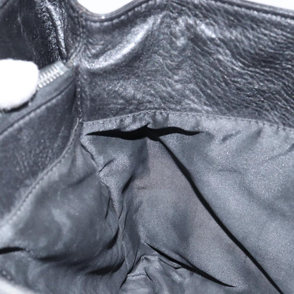 FENDI Hand Bag Leather Black Silver Auth 147641