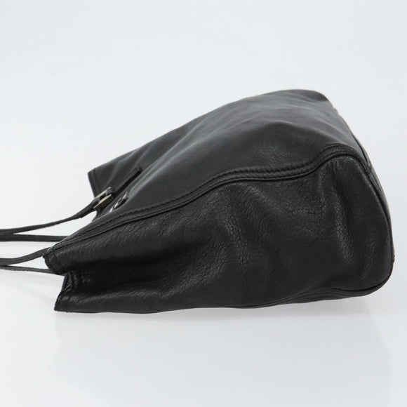 FENDI Hand Bag Leather Black Silver Auth 147641