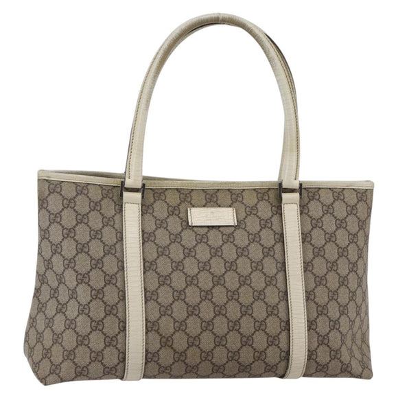 GUCCI GG Supreme Tote Bag PVC Beige Silver 114595 Auth 147642