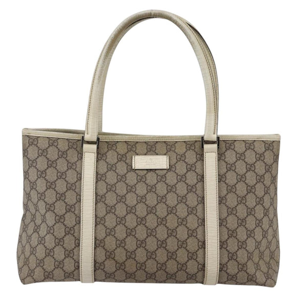 GUCCI GG Supreme Tote Bag PVC Beige Silver 114595 Auth 147642