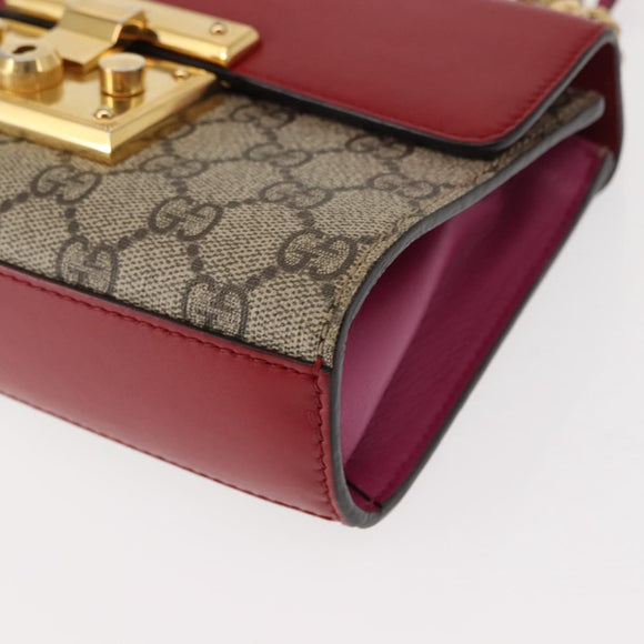 GUCCI Small Padlock Chain Shoulder Bag PVC Beige Gold 409487 Auth 147643