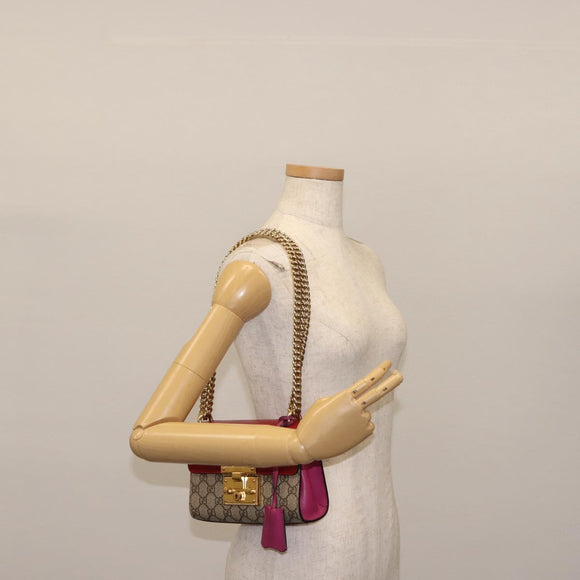 GUCCI Small Padlock Chain Shoulder Bag PVC Beige Gold 409487 Auth 147643