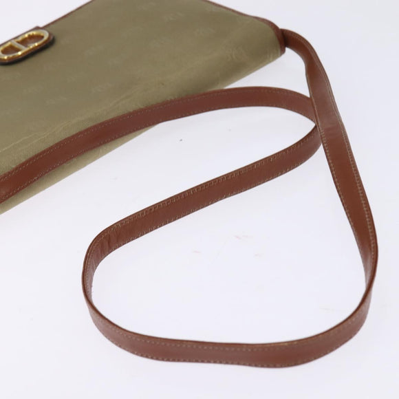 Christian Dior Shoulder Bag Nylon Beige Gold Auth 147658