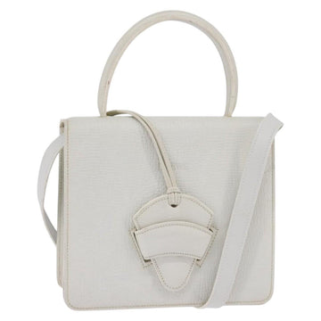LOEWE Barcelona Hand Bag Leather 2way White Gold Auth 147666