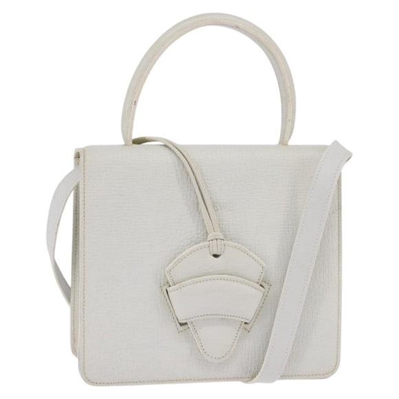 LOEWE Barcelona Hand Bag Leather 2way White Gold Auth 147666