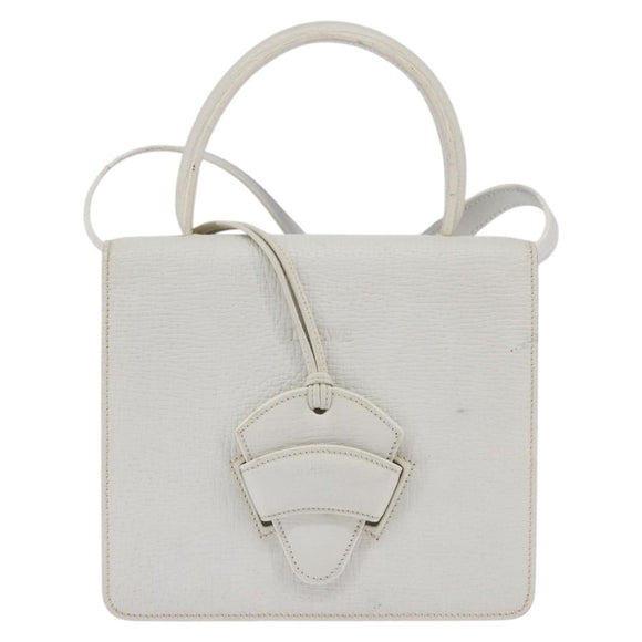 LOEWE Barcelona Hand Bag Leather 2way White Gold Auth 147666