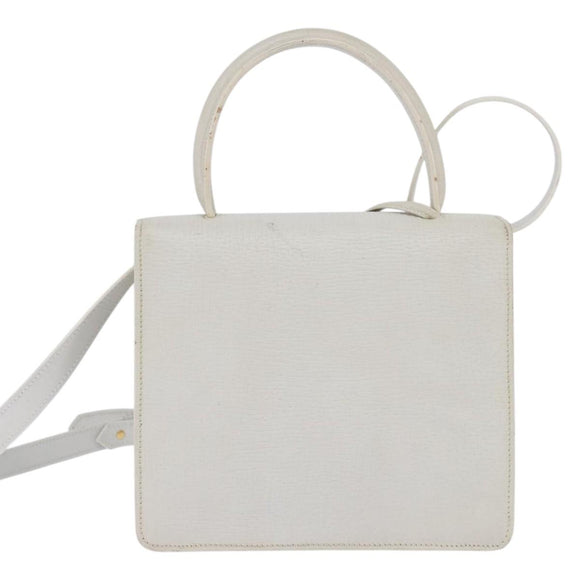 LOEWE Barcelona Hand Bag Leather 2way White Gold Auth 147666