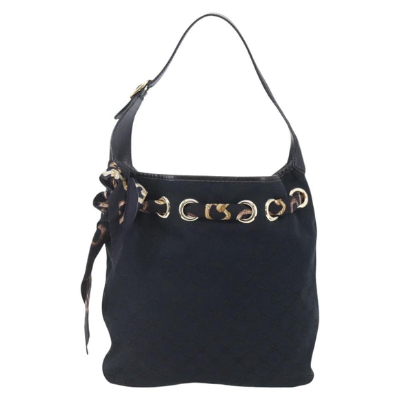 GUCCI GG Canvas Shoulder Bag Black Gold 155563 Auth 147670V