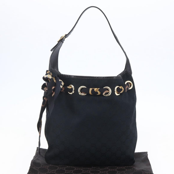 GUCCI GG Canvas Shoulder Bag Black Gold 155563 Auth 147670V
