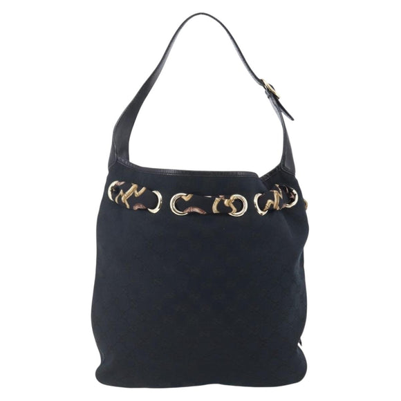 GUCCI GG Canvas Shoulder Bag Black Gold 155563 Auth 147670V