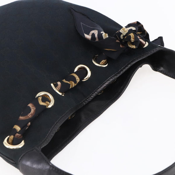 GUCCI GG Canvas Shoulder Bag Black Gold 155563 Auth 147670V