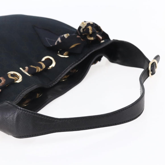 GUCCI GG Canvas Shoulder Bag Black Gold 155563 Auth 147670V