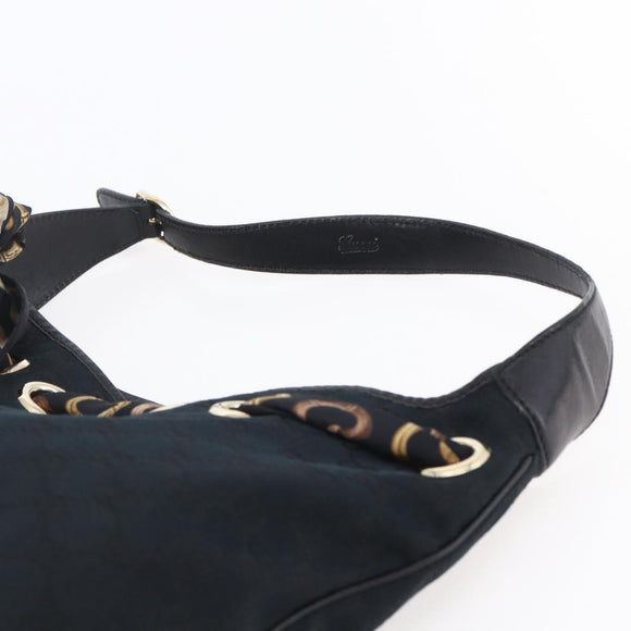 GUCCI GG Canvas Shoulder Bag Black Gold 155563 Auth 147670V