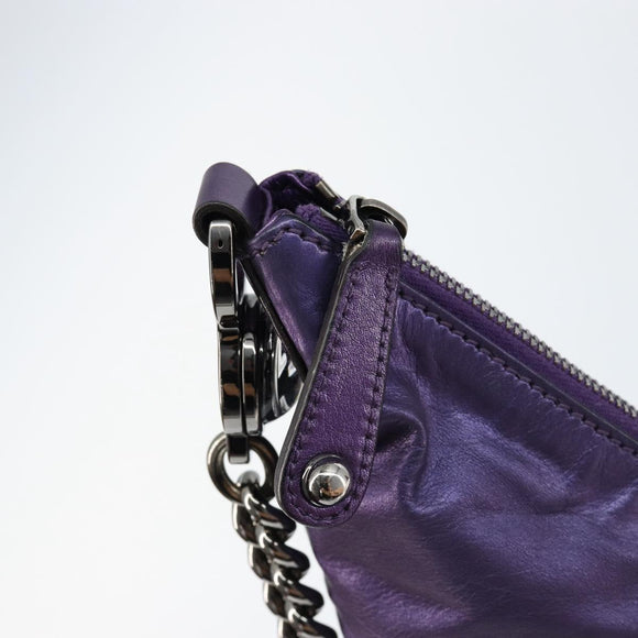 GUCCI Galaku Chain Shoulder Bag Leather Purple Silver 228560 Auth 147671