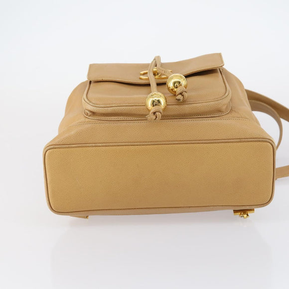 CHANEL Backpack Caviar Skin Beige Gold CC Auth 147672