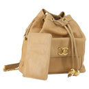 CHANEL Backpack Caviar Skin Beige Gold CC Auth 147672-1
