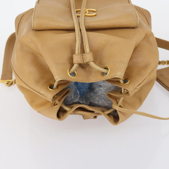CHANEL Backpack Caviar Skin Beige Gold CC Auth 147672