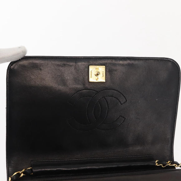 CHANEL Matelasse Chain Shoulder Bag Lamb Skin Black Gold CC Auth 147673