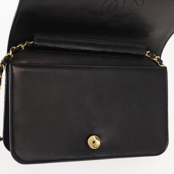 CHANEL Matelasse Chain Shoulder Bag Lamb Skin Black Gold CC Auth 147673