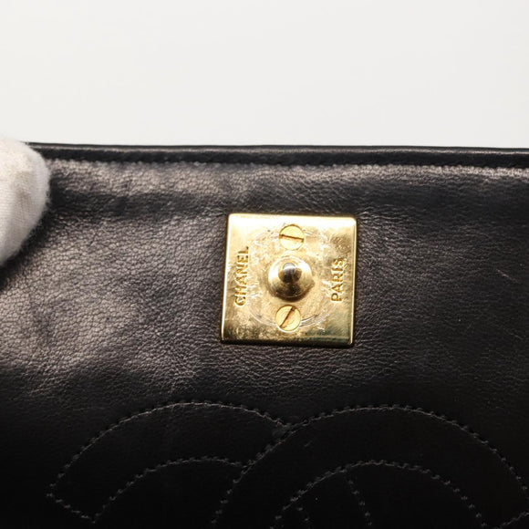 CHANEL Matelasse Chain Shoulder Bag Lamb Skin Black Gold CC Auth 147673