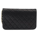 CHANEL Matelasse Chain Shoulder Bag Lamb Skin Black Gold CC Auth 147673-2