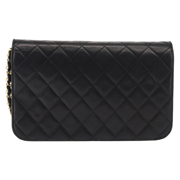 CHANEL Matelasse Chain Shoulder Bag Lamb Skin Black Gold CC Auth 147673