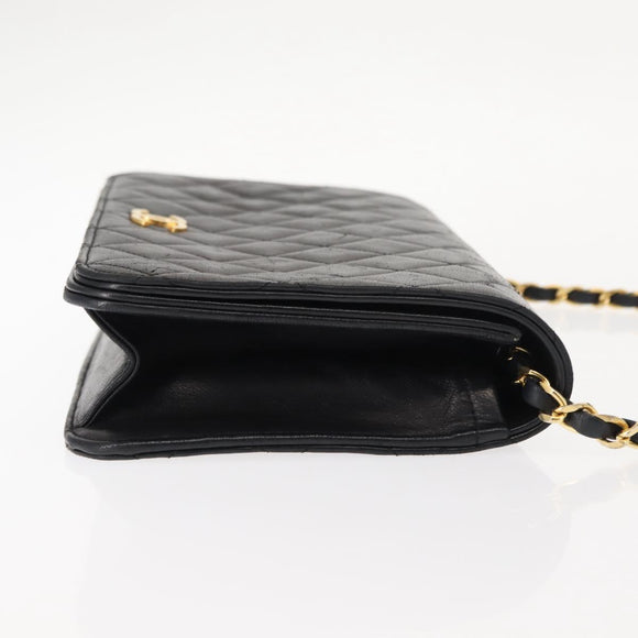 CHANEL Matelasse Chain Shoulder Bag Lamb Skin Black Gold CC Auth 147673