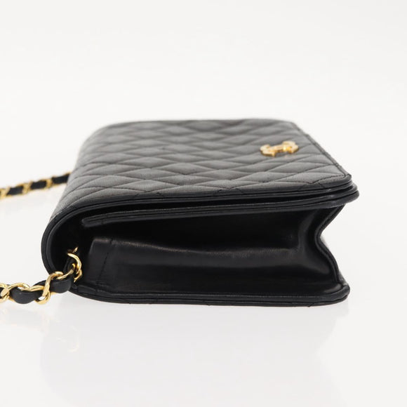 CHANEL Matelasse Chain Shoulder Bag Lamb Skin Black Gold CC Auth 147673