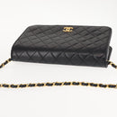 CHANEL Matelasse Chain Shoulder Bag Lamb Skin Black Gold CC Auth 147673-6