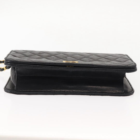 CHANEL Matelasse Chain Shoulder Bag Lamb Skin Black Gold CC Auth 147673