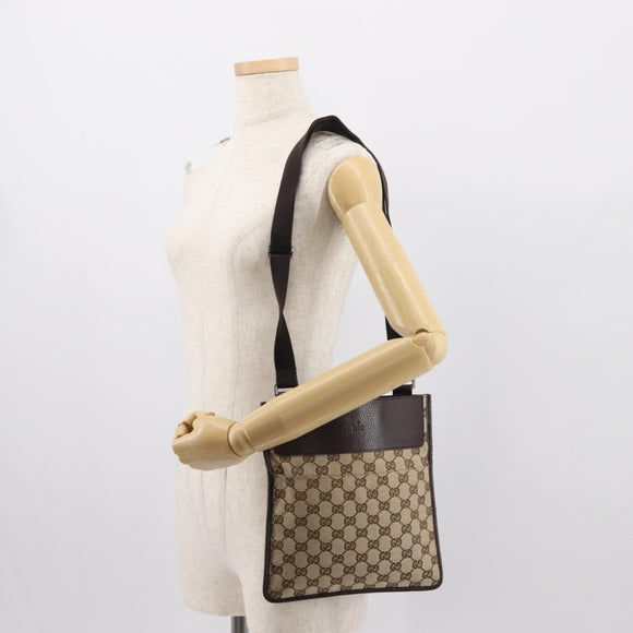 GUCCI GG Canvas Shoulder Bag Beige Silver 27639 Auth 147682