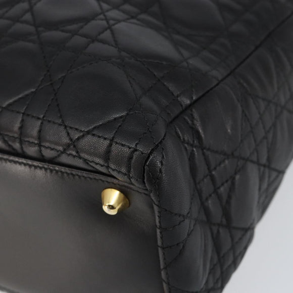 Christian Dior Lady Dior Canage Hand Bag Lamb Skin Black Auth 147686