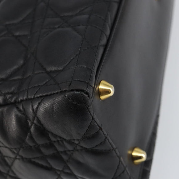 Christian Dior Lady Dior Canage Hand Bag Lamb Skin Black Auth 147686