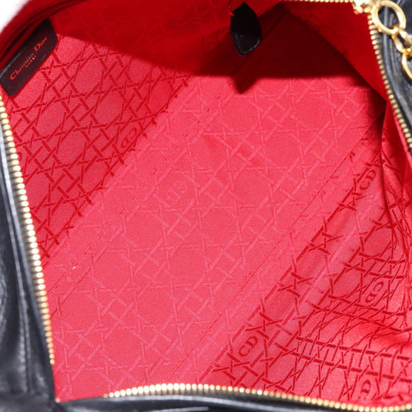 Christian Dior Lady Dior Canage Hand Bag Lamb Skin Black Auth 147686