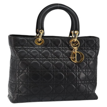 Christian Dior Lady Dior Canage Hand Bag Lamb Skin Black Auth 147686