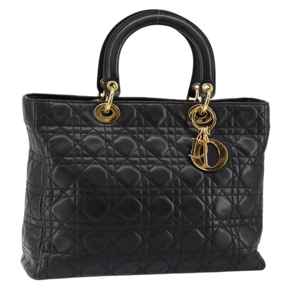 Christian Dior Lady Dior Canage Hand Bag Lamb Skin Black Auth 147686