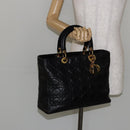 Christian Dior Lady Dior Canage Hand Bag Lamb Skin Black Auth 147686-21