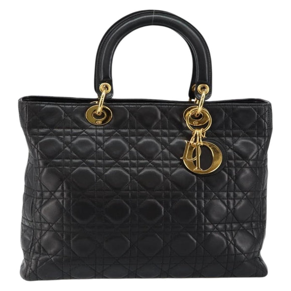 Christian Dior Lady Dior Canage Hand Bag Lamb Skin Black Auth 147686