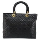 Christian Dior Lady Dior Canage Hand Bag Lamb Skin Black Auth 147686-2
