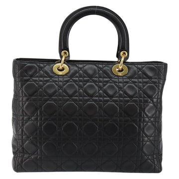 Christian Dior Lady Dior Canage Hand Bag Lamb Skin Black Auth 147686 - 0