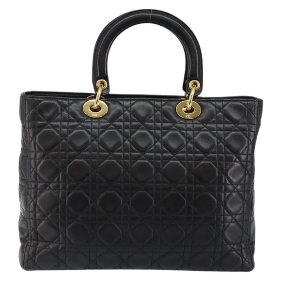 Christian Dior Lady Dior Canage Hand Bag Lamb Skin Black Auth 147686