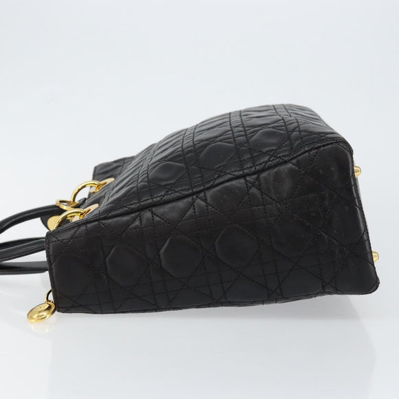 Christian Dior Lady Dior Canage Hand Bag Lamb Skin Black Auth 147686