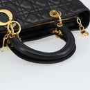 Christian Dior Lady Dior Canage Hand Bag Lamb Skin Black Auth 147686-7