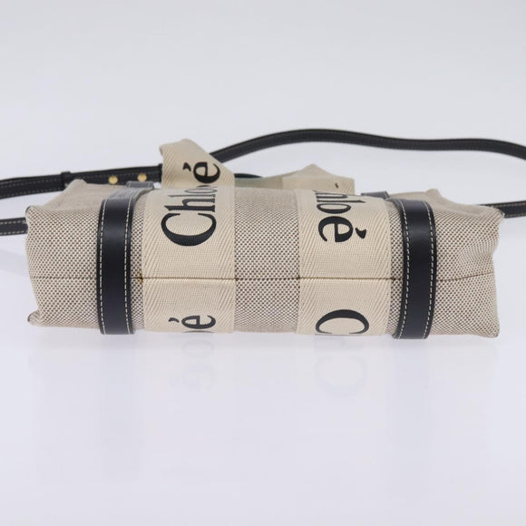 Chloe Woody Small Hand Bag Canvas 2way Beige Navy Auth 147711