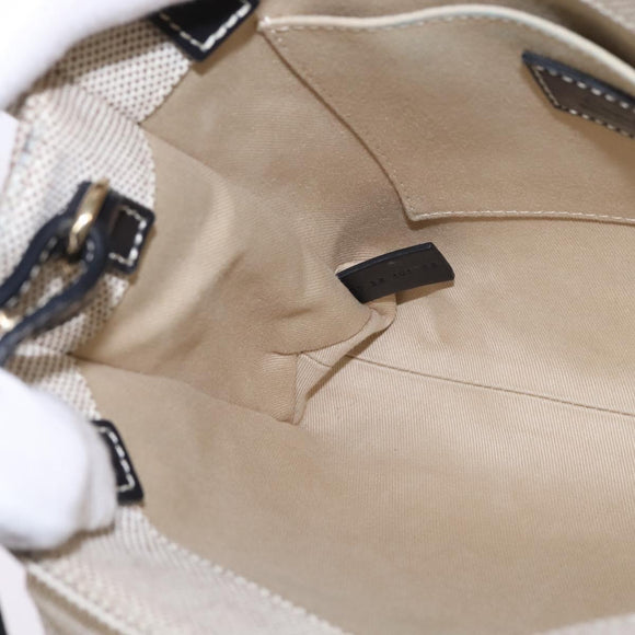 Chloe Woody Small Hand Bag Canvas 2way Beige Navy Auth 147711