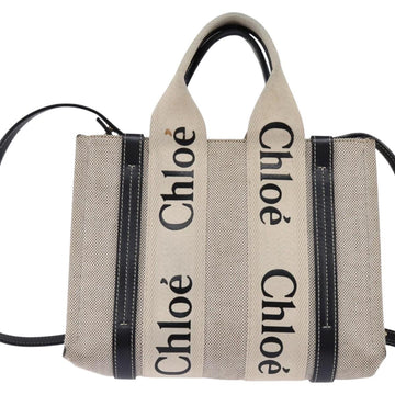 Chloe Woody Small Hand Bag Canvas 2way Beige Navy Auth 147711 - 0
