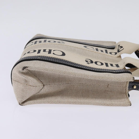Chloe Woody Small Hand Bag Canvas 2way Beige Navy Auth 147711