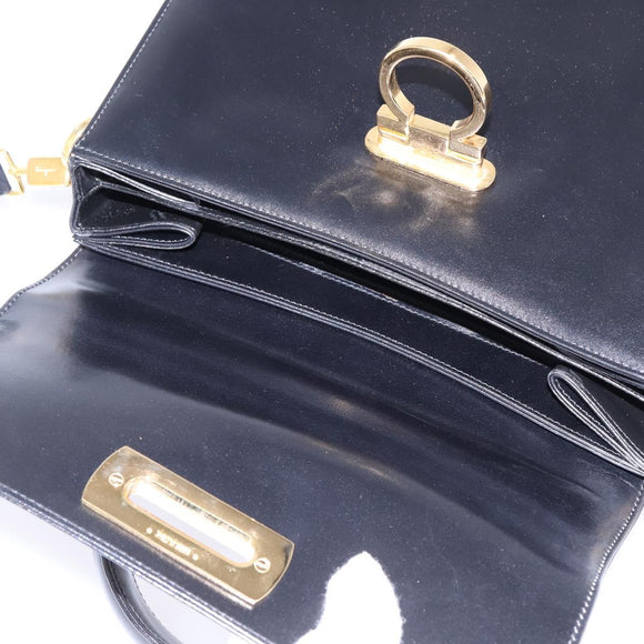 Salvatore Ferragamo Gancini Hand Bag Leather 2way Black Gold Auth 147713